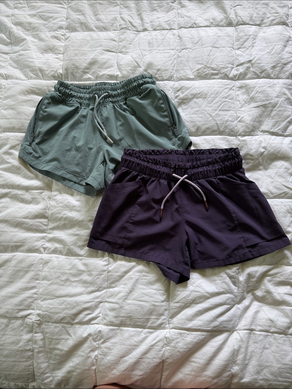 Athleta Kids Athletic Shorts — Sage Green & Deep Plum
